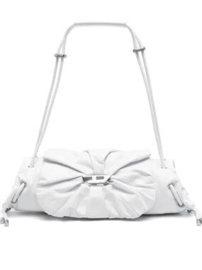 Diesel White Ruched Shoulder Bag with Metal Accent